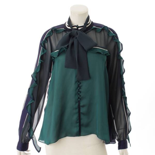 サカイ 19年 プリーツ切替 フリルブラウス