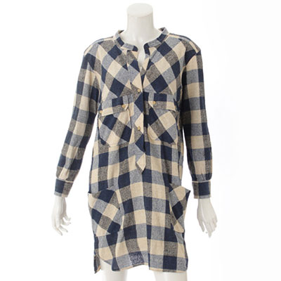 イザベルマラン シルク チェック ロングシャツ