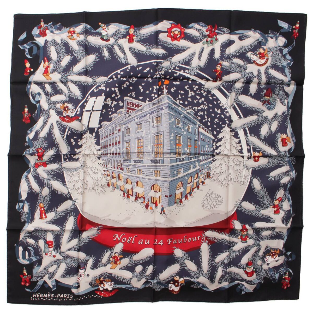 エルメス カレ90 シルクスカーフ Noel au 24 Faubourg フォーブル24番地のクリスマス