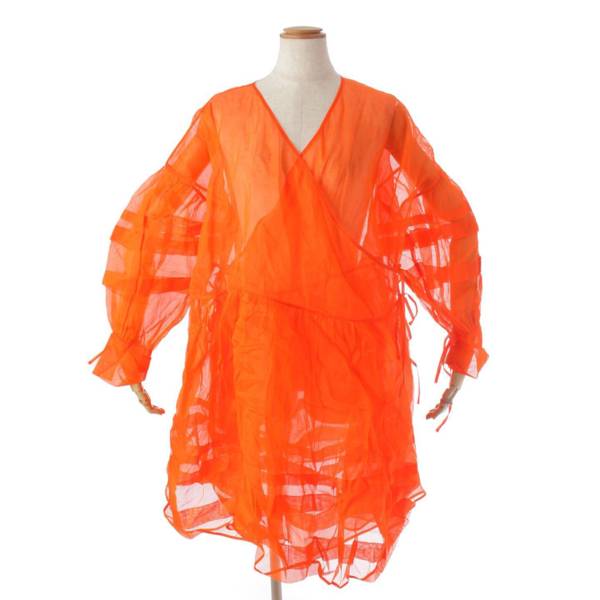 セシリーバンセン AMALIE DRESS 長袖 ラップドレス ワンピース オレンジ 01.22-RTW0104