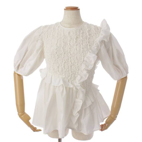 セシリーバンセン CARLOTTA TOP パフスリーブ ペプラムブラウス ホワイト 01.22RTW0023