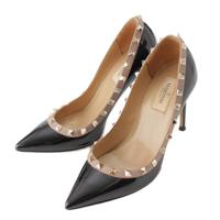 ヴァレンティノ VALENTINO パテントレザー ロックスタッズ ポインテッドトゥ ヒール パンプス ブラック 37 1/2 パンプス