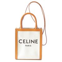 セリーヌ CELINE ミニ バーティカルカバ レザー キャンバス ロゴ 2WAY ショルダー トートバッグ ブラウン アイボリー