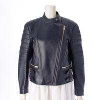 セリーヌ CELINE フィービー期 ラムレザー バイカー ライダースジャケット 2 5H99 ネイビー 44