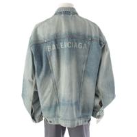 バレンシアガ BALENCIAGA 22年 コットン ユーズド加工 オーバーサイズ デニムジャケット アシッドブルー ウォッシュドブルー L