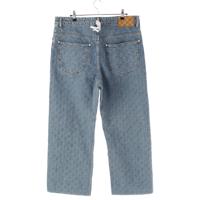 ルイヴィトン LOUIS VUITTON 25SS コットン モノグラムデニム ウオッシュ加工 ファレルウィリアムス ワイド デニムパンツ ブルー インディゴ 33
