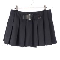 プラダ PRADA 三角プレート トライアングルロゴ ツイル プリーツ スカート ミニ丈 ベルト付 ボトムス P123UE ネイビー 40