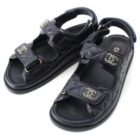 シャネル CHANEL レザー ココマーク マトラッセ フッドヘッド サンダル シューズ G35927 ネイビー 37