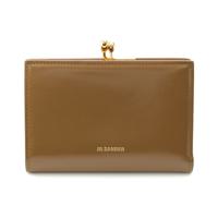ジルサンダー JIL SANDER レザー ロゴ刻印 がま口 二つ折り財布 コンパクトウォレット コインケース ブラウン ゴールド