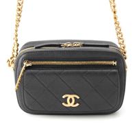 シャネル CHANEL 29番台 キャビアスキン ミニフラップ チェーン ショルダーバッグ カメラバッグ クロスボディ ブラック