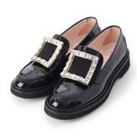 ロジェヴィヴィエ Roger Vivier パテント ヴィヴ レンジャー ストラスバックル ストーン ローファー シューズ ブラック 37