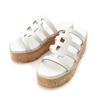 エルメス HERMES イザベラ 30 レザー コルク プラットフォーム サンダル ミュール シューズ H241120Z ホワイト ベージュ 35