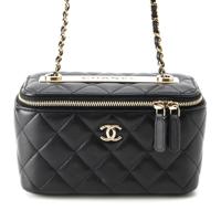 シャネル CHANEL ラムスキン マトラッセ チェーンショルダー トレンディ バニティバッグ AP1472 30191646 ブラック ゴールド金具