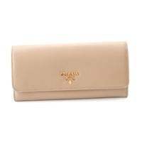プラダ PRADA サフィアーノレザー ロゴ パスケース付き 二つ折り 長財布 ロングウォレット 1MH132 ベージュ ピンク