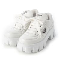 プラダ PRADA ナッパレザー モノリス パデット ロゴ シルバー 厚底 スニーカー シューズ  ホワイト 37