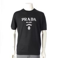 プラダ PRADA 24年 ヴァージンウール ロゴ ニット 半袖Ｔシャツ トップス UMB272  ブラック 50