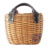 エバゴス ebagos ebagos 紅籐×レザー 2本編バッグ かご ハンドバッグ ベージュ×ブラック ハンドバッグ