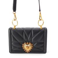 ドルチェアンドガッバーナ DOLCE&GABBANA DEVOTION レザー ハート リボン 2way クラッチ ショルダーバッグ ブラック ゴールド金具