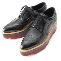 プラダ PRADA レザー 厚底 プラットフォーム ウィングチップ レースアップ ドレスシューズ ブラック 37