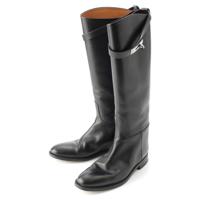 エルメス HERMES ケリー ジャンピング レザー ジョッキー ロング ブーツ ブラック シルバー金具 36