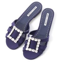 マノロブラニク MANOLO BLAHNIK ILUNAFLAT  ビジューバックル フラット  ミュール サンダル 120-0936-0004 ネイビー 39 1/2