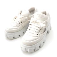 プラダ PRADA モノリス ナッパ レザー トライアングルロゴ 三角プレート パデッド スニーカー 厚底ローカット シューズ ホワイト 39