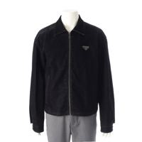 プラダ PRADA 22SS コットン ベルベット調 トライアングルロゴ 三角プレート ジップアップ ジャケット ブルゾン アウター  SGB999 ブラック シルバー金具 L