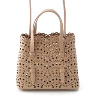 アライア Alaia MINA 20 VIENNEウェーブ レザー 2way ショルダー ハンドバッグ ミニトート ピンクベージュ