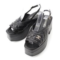 シャネル CHANEL 23-24年 パール ココマーク マトラッセ プラットフォーム ストラップ サンダル G45009 ブラック 36