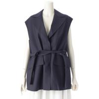 ドゥロワー Drawer ウール シルク ノースリーブ ベルト付 ベスト オーバーサイズ ジレ ジャケット トップス 6522-299-0878  ネイビー 36