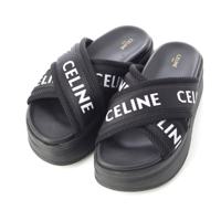 セリーヌ CELINE ラバー メッシュ ブロックスライド ロゴ メッシュ×テキスタイル サンダル シューズ  354412276C ブラック 37