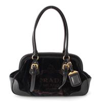 プラダ PRADA ベルベット ジャガード カナパロゴ がま口 ショルダー ハンドバッグ BR3509 ブラック