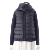 モンクレール MONCLER ポリエステル ウール マフラードッキング ニット切替 ライト ダウンジャケット カーディガン ブルゾン アウター ネイビー S