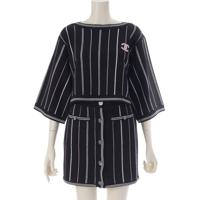 シャネル CHANEL カシミヤ ココマーク ストライプ ニット トップス スカートセットアップ ブラック 34