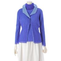 イッセイミヤケ ISSEY MIYAKE ポリエステル ハイネック シースルー アンサンブル カットソー カーディガン PP11-JK673/PP11-J0674 ブルー 3