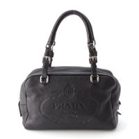 プラダ PRADA レザー エンボスロゴ ミニボストン ハンドバッグ 鞄 BR3091 ブラック
