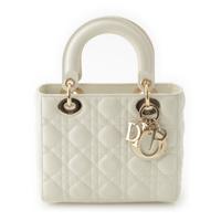 クリスチャンディオール Christian Dior レディディオール カナージュ スモール ラムスキン 2WAY ショルダー ハンドバッグ クロスボディ ホワイト ゴールド