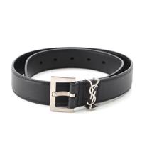 サンローラン SAINT LAURENT レザー YSLロゴ カサンドラ ベルト GRZ634437 ブラック シルバー金具 70