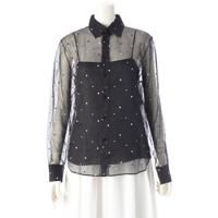 クリスチャンディオール Christian Dior コットン シルク ドット シースルー インナーキャミ付き ブラウス 長袖シャツ トップス 311B27A6152 ブラック 38