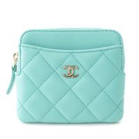 シャネル CHANEL マトラッセ  キャビアスキン ココマーク ラウンドジップ コインケース コンパクトウォレット グリーン ゴールド金具