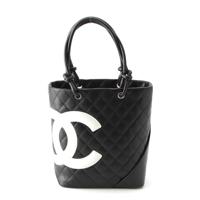 シャネル CHANEL カンボンライン ラムスキン マトラッセ ココマーク トートバッグ 鞄 ブラック ホワイト