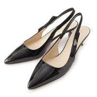 プラダ PRADA パテントレザー トライアングルロゴ リボン スリングバック パンプス シューズ ブラック 37