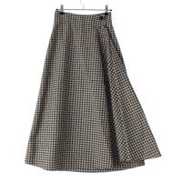 クリスチャンディオール Christian Dior コットン シルク ジャガード 千鳥柄 フレア ロング ラップ スカート ボトムス 211J14A7801 ブラック ホワイト 34