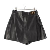 クリスチャンディオール Christian Dior ラムレザー CDロゴバックル スコート ショートパンツ ラップキュロットスカート ボトムス 045P45AL015 ブラック 36