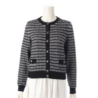 シャネル CHANEL 25P コットン×シルク ココボタン ボーダー ニット カーディガン トップス ブラック×ホワイト 34