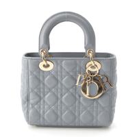 クリスチャンディオール Christian Dior Lady Dior カナージュ ラムスキン ハンドバッグ ブルー グレー