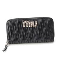 ミュウミュウ MIUMIU レザー マテラッセ ラウンドファスナー ラインストーン