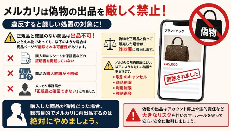メルカリは偽物の出品を厳しく禁止
