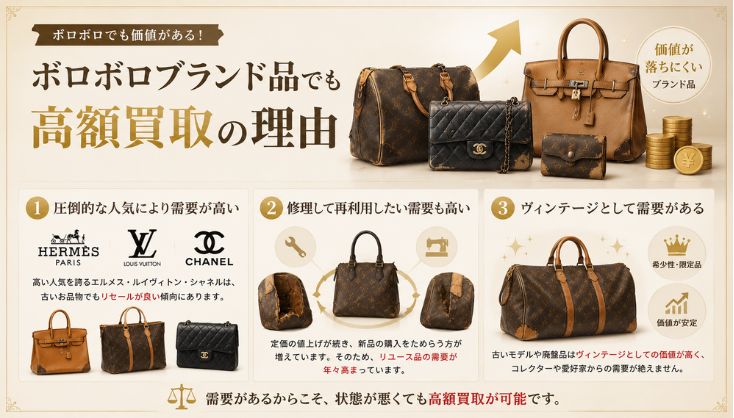 ボロボロブランド品でも高額買取の理由
