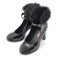 シャネル CHANEL パテントレザー メリージェーン ファー